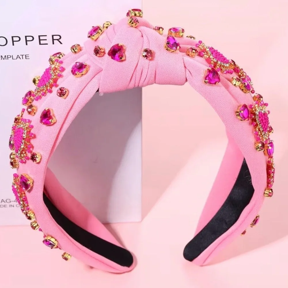Pink Heart Embellished Headband
